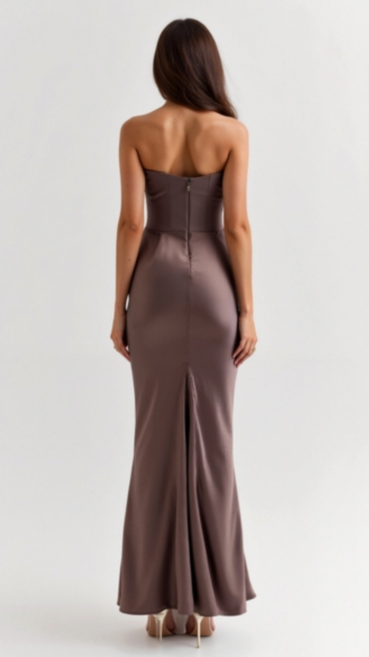 Valentina | Women's Satin Strapless Ruched Maxi Wedding Guest Dress