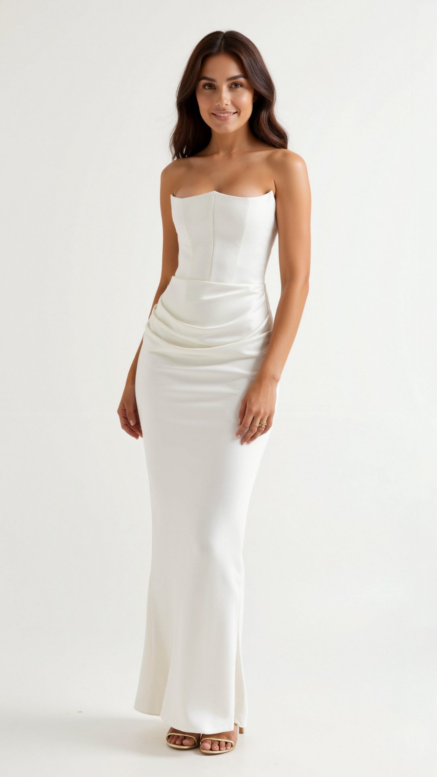 Valentina | Women's Satin Strapless Ruched Maxi Wedding Guest Dress