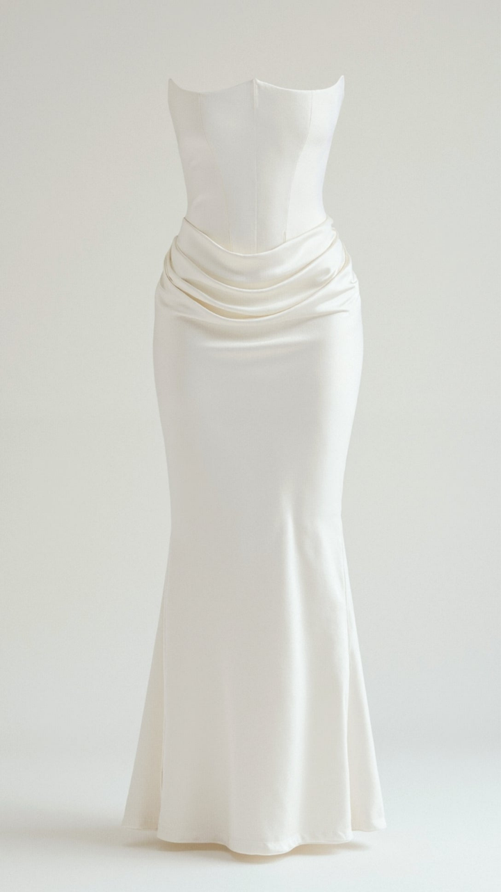 Valentina | Women's Satin Strapless Ruched Maxi Wedding Guest Dress