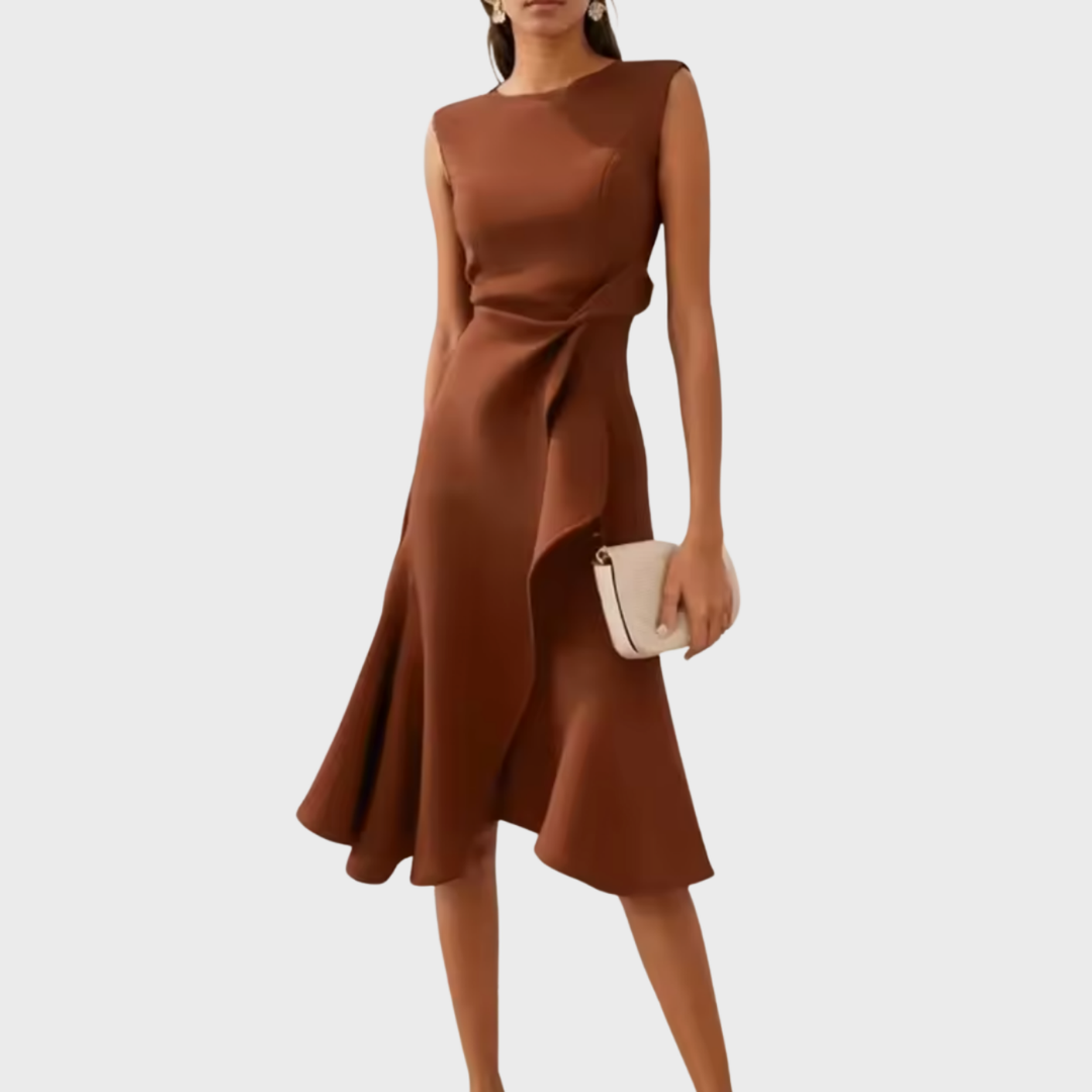 Vivienne | Women's Crepe Bow Waist Ruffle Midi Dress