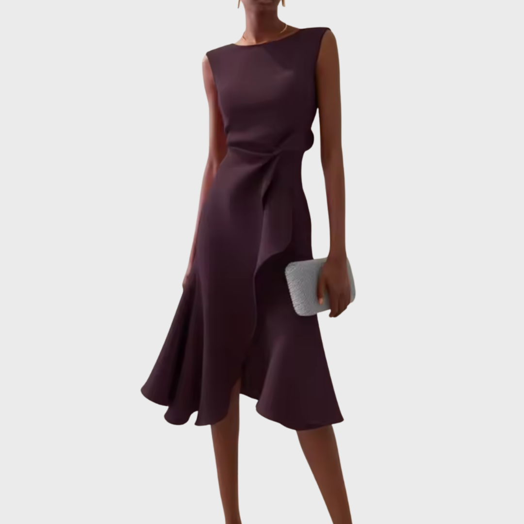 Vivienne | Women's Crepe Bow Waist Ruffle Midi Dress