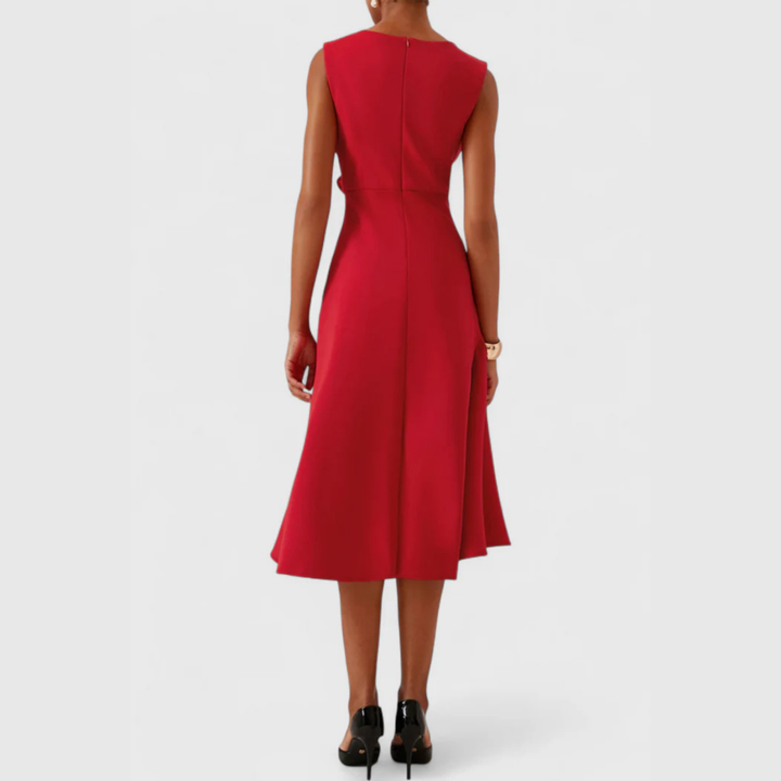 Vivienne | Women's Crepe Bow Waist Ruffle Midi Dress