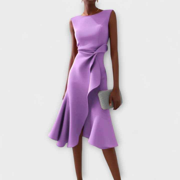 Vivienne | Women's Crepe Bow Waist Ruffle Midi Dress