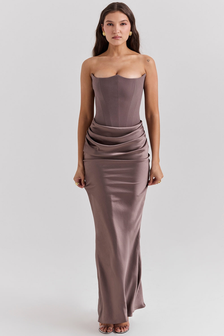 Vivienne | Women's Satin Strapless Corset Maxi Wedding Guest Dress