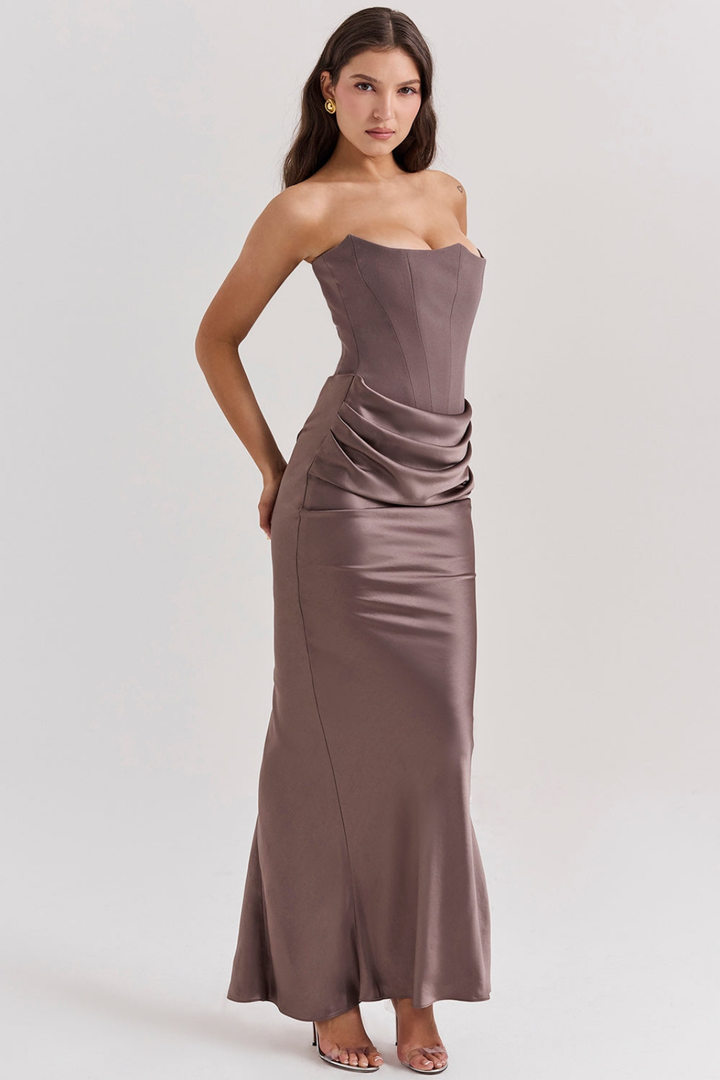 Vivienne | Women's Satin Strapless Corset Maxi Wedding Guest Dress