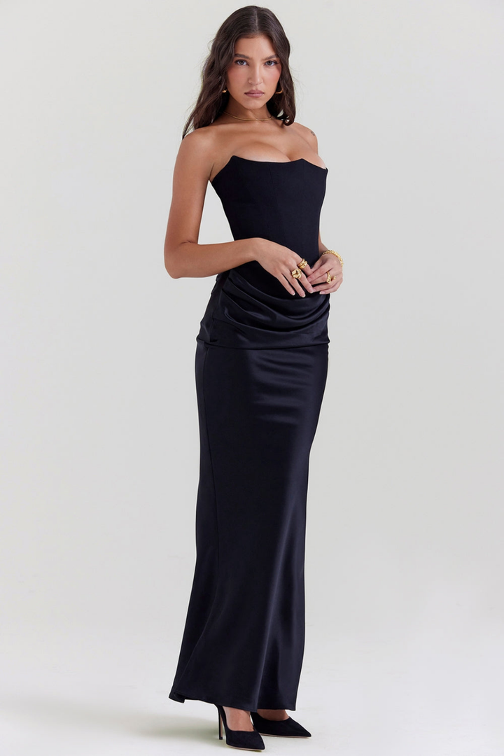 Vivienne | Women's Satin Strapless Corset Maxi Wedding Guest Dress