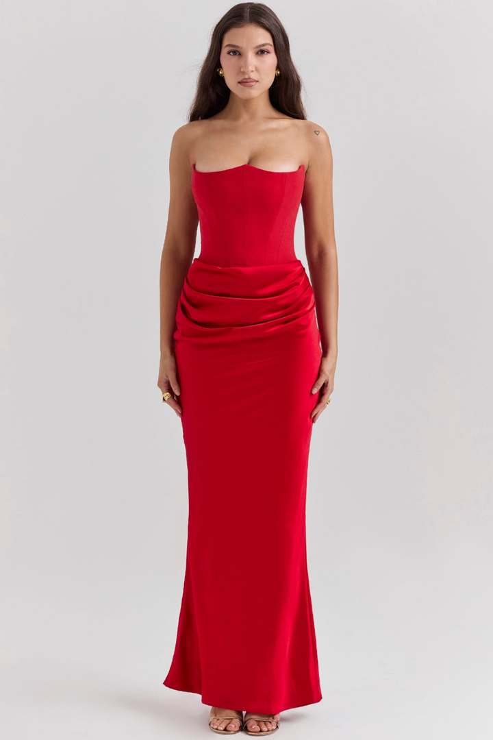 Vivienne | Women's Satin Strapless Corset Maxi Wedding Guest Dress