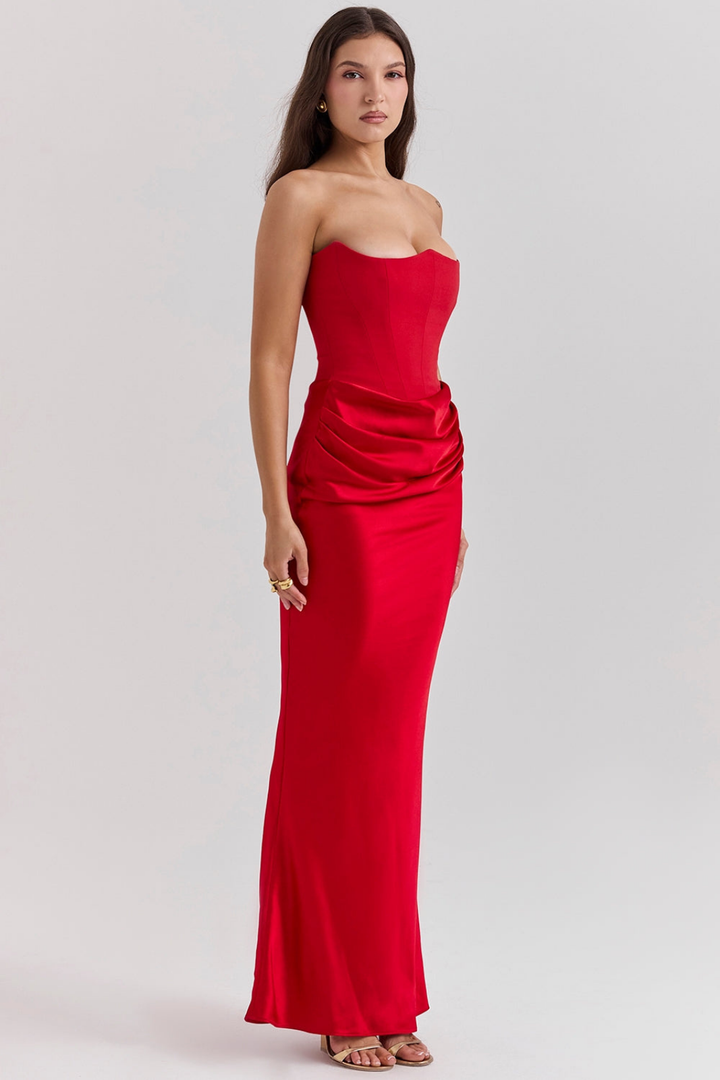 Vivienne | Women's Satin Strapless Corset Maxi Wedding Guest Dress