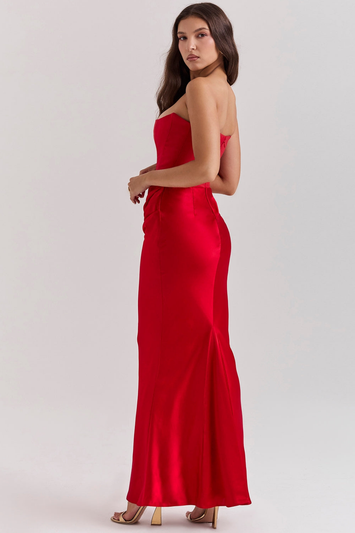 Vivienne | Women's Satin Strapless Corset Maxi Wedding Guest Dress