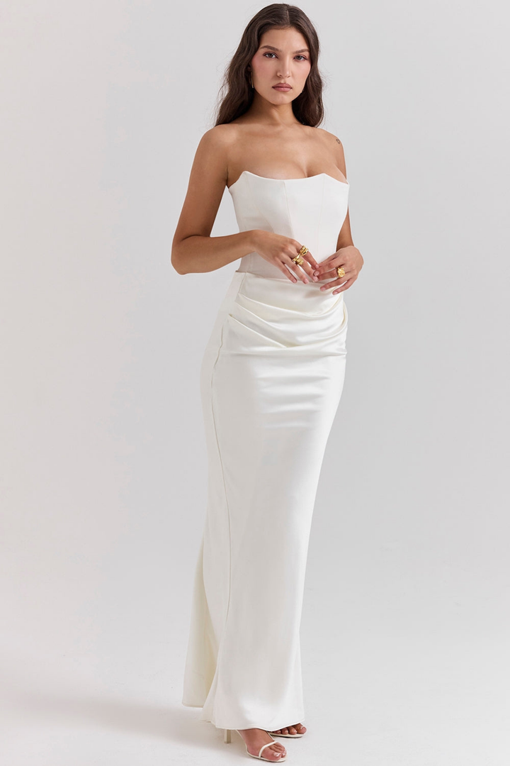 Vivienne | Women's Satin Strapless Corset Maxi Wedding Guest Dress