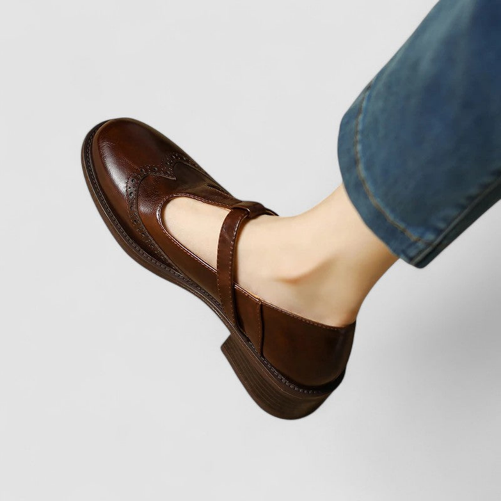 Winifred | Women's Leather Brogue T-Bar Mary Jane Shoes