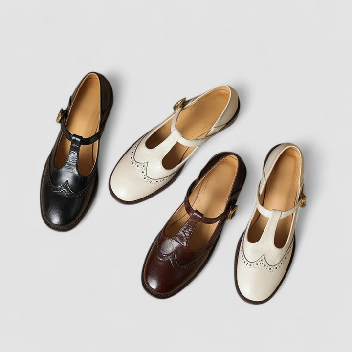 Winifred | Women's Leather Brogue T-Bar Mary Jane Shoes