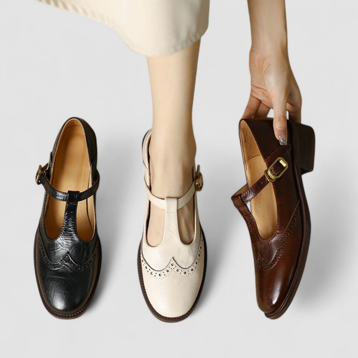 Winifred | Women's Leather Brogue T-Bar Mary Jane Shoes