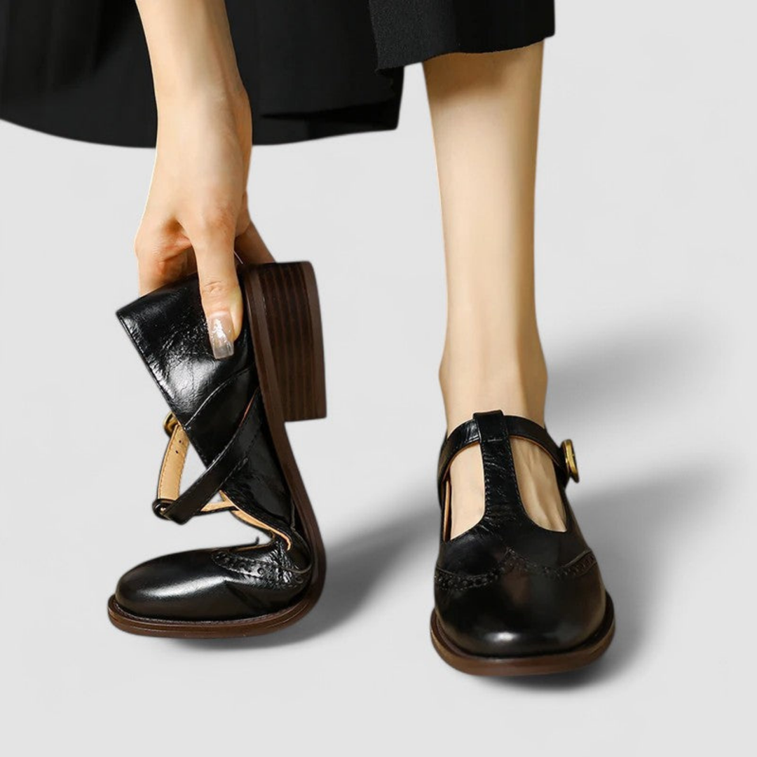 Winifred | Women's Leather Brogue T-Bar Mary Jane Shoes