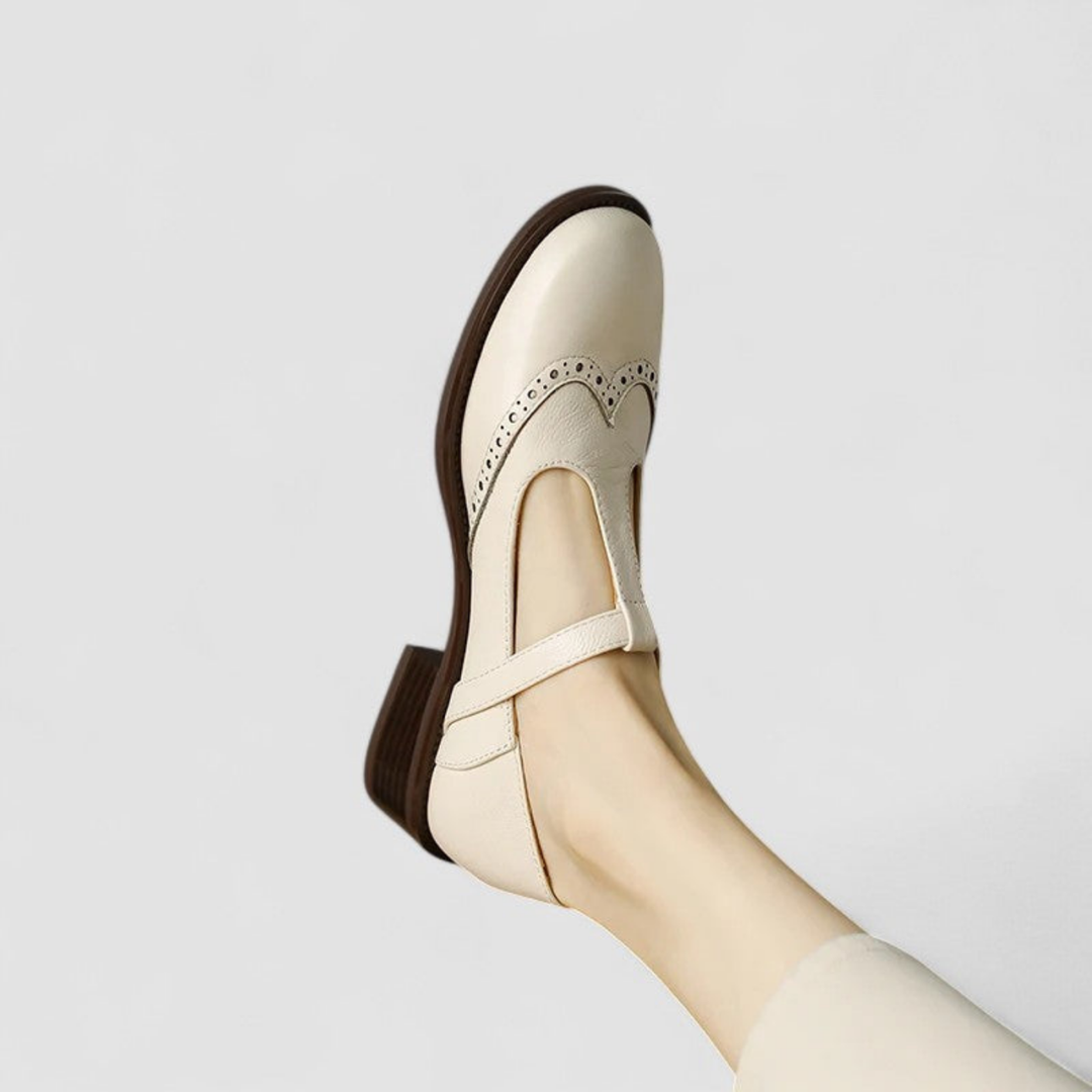 Winifred | Women's Leather Brogue T-Bar Mary Jane Shoes