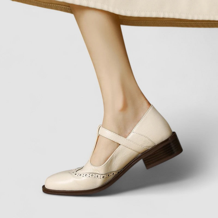 Winifred | Women's Leather Brogue T-Bar Mary Jane Shoes