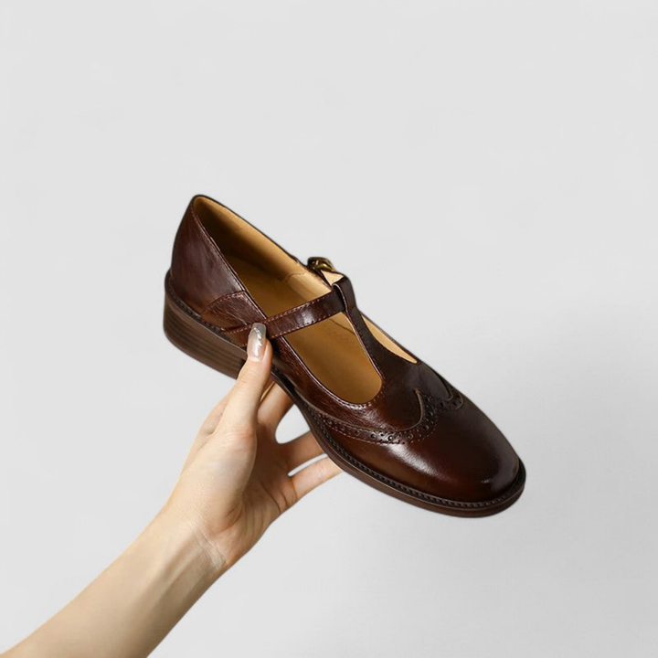 Winifred | Women's Leather Brogue T-Bar Mary Jane Shoes