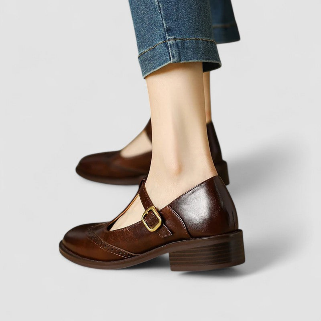 Winifred | Women's Leather Brogue T-Bar Mary Jane Shoes