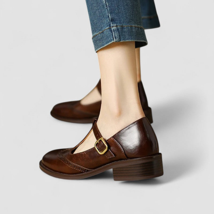 Winifred | Women's Leather Brogue T-Bar Mary Jane Shoes