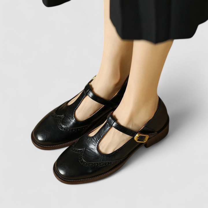 Winifred | Women's Leather Brogue T-Bar Mary Jane Shoes