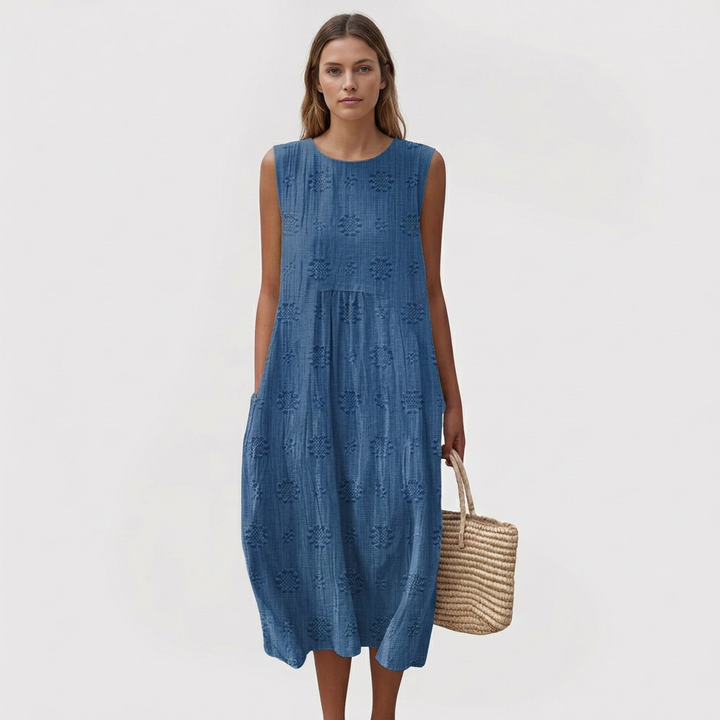Wren | Women's Cotton Embroidered Sleeveless Cocoon Midi Dress