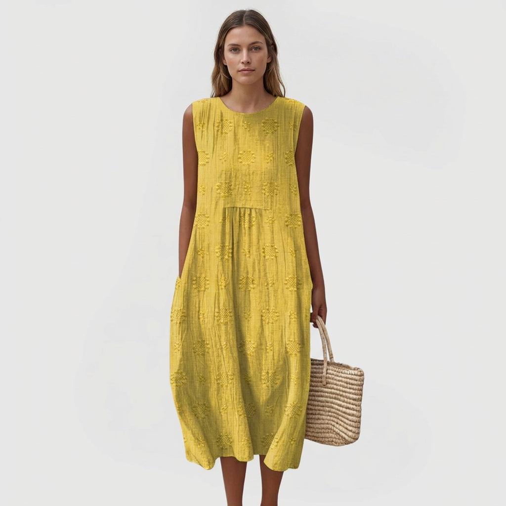 Wren | Women's Cotton Embroidered Sleeveless Cocoon Midi Dress