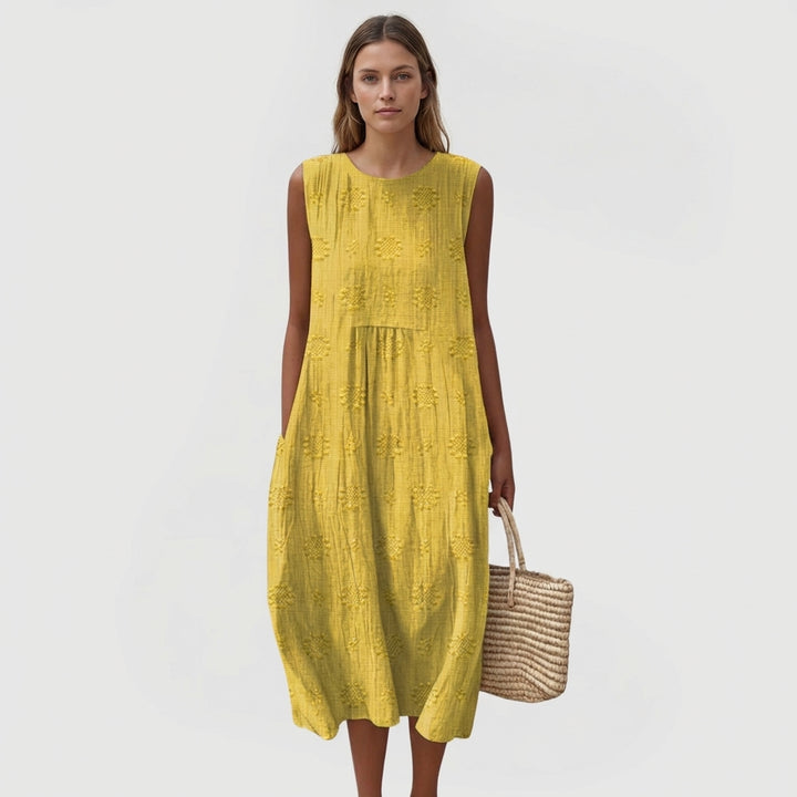 Wren | Women's Cotton Embroidered Sleeveless Cocoon Midi Dress