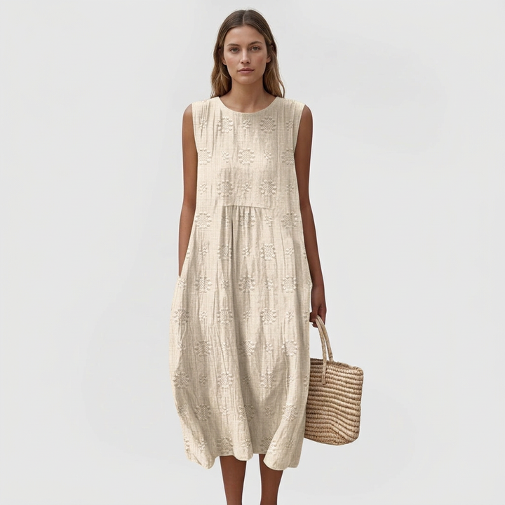 Wren | Women's Cotton Embroidered Sleeveless Cocoon Midi Dress