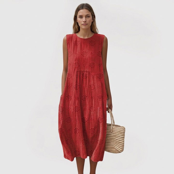 Wren | Women's Cotton Embroidered Sleeveless Cocoon Midi Dress