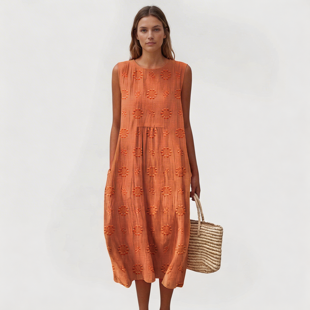 Wren | Women's Cotton Embroidered Sleeveless Cocoon Midi Dress