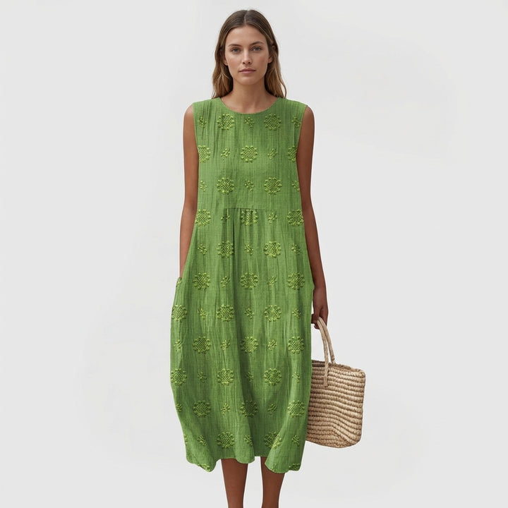 Wren | Women's Cotton Embroidered Sleeveless Cocoon Midi Dress