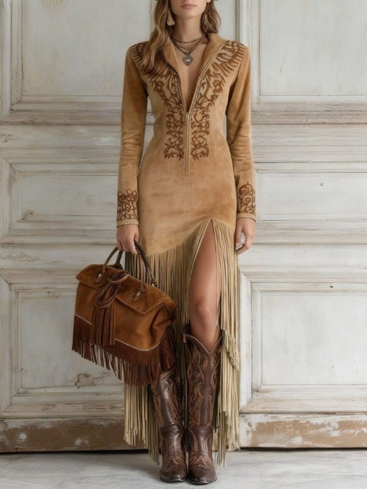 Wren | Women's Fringe Long Sleeve Dress