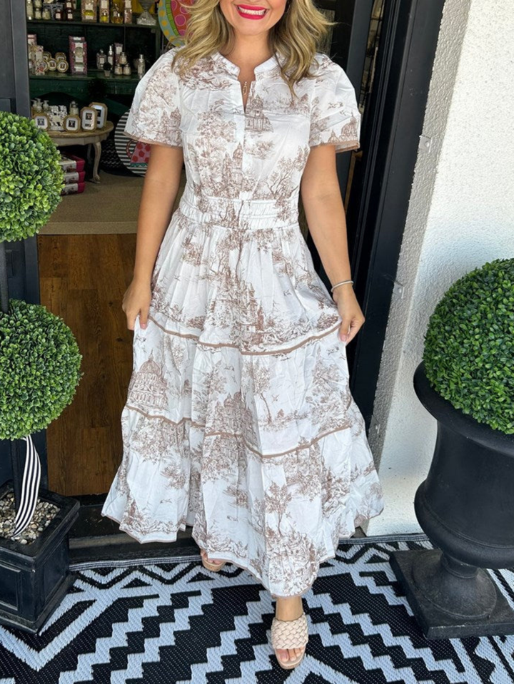 Wren | Women's Lightweight Toile Print Tiered Maxi Dress