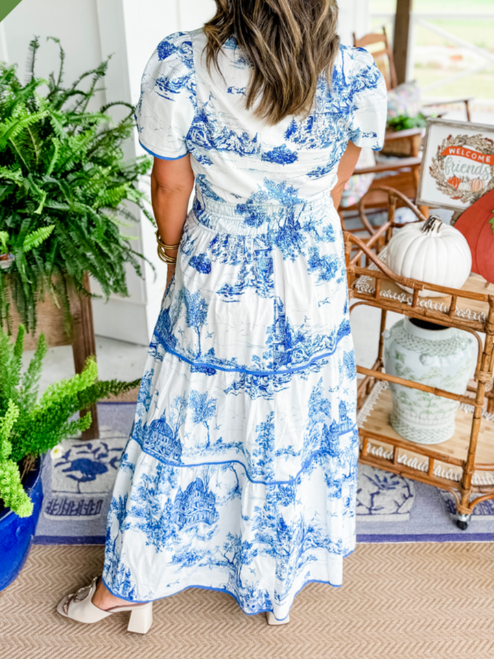 Wren | Women's Lightweight Toile Print Tiered Maxi Dress