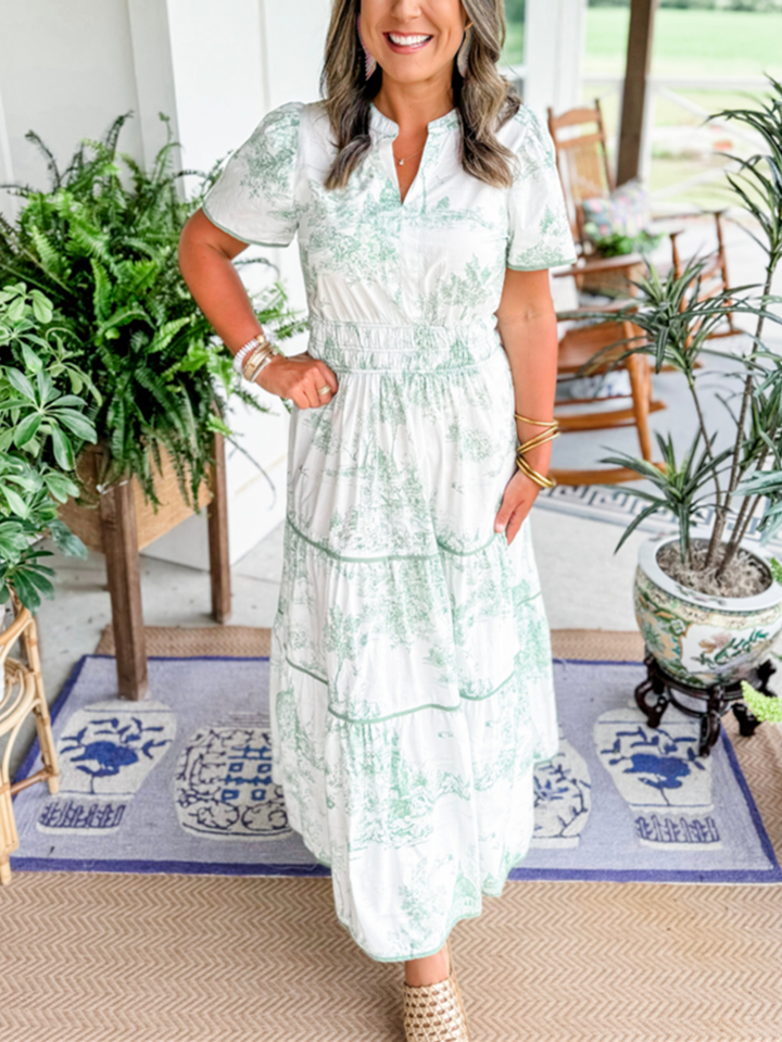 Wren | Women's Lightweight Toile Print Tiered Maxi Dress