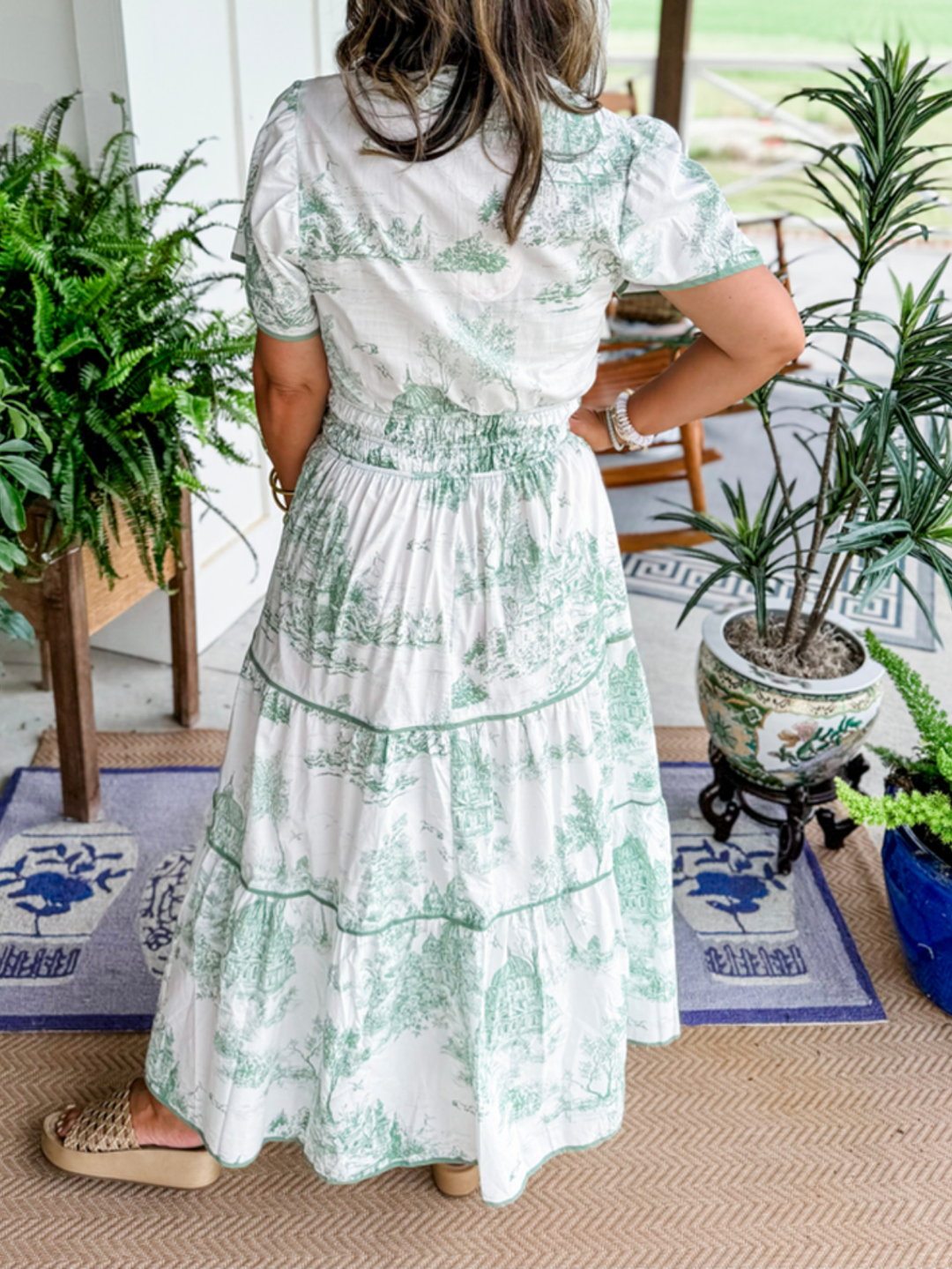 Wren | Women's Lightweight Toile Print Tiered Maxi Dress