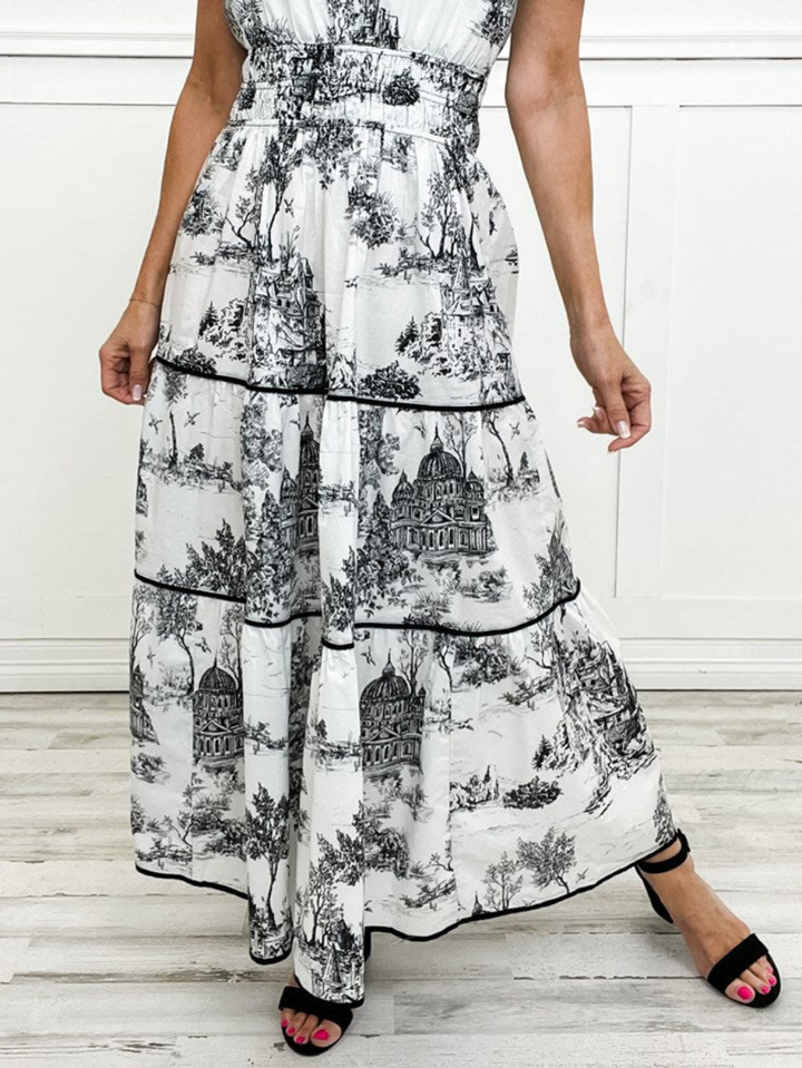 Wren | Women's Lightweight Toile Print Tiered Maxi Dress