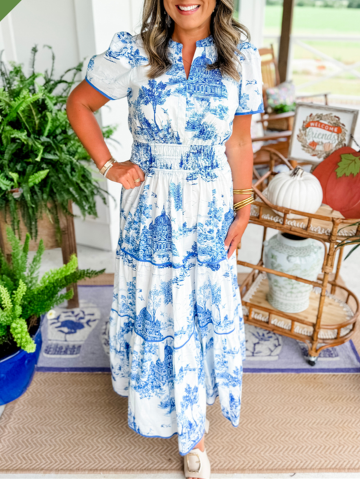 Wren | Women's Lightweight Toile Print Tiered Maxi Dress