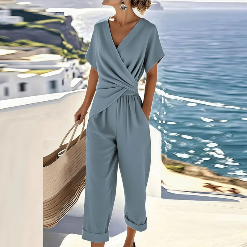 Wren | Women's Linen Wrap Top & Cropped Trouser Two-Piece Set