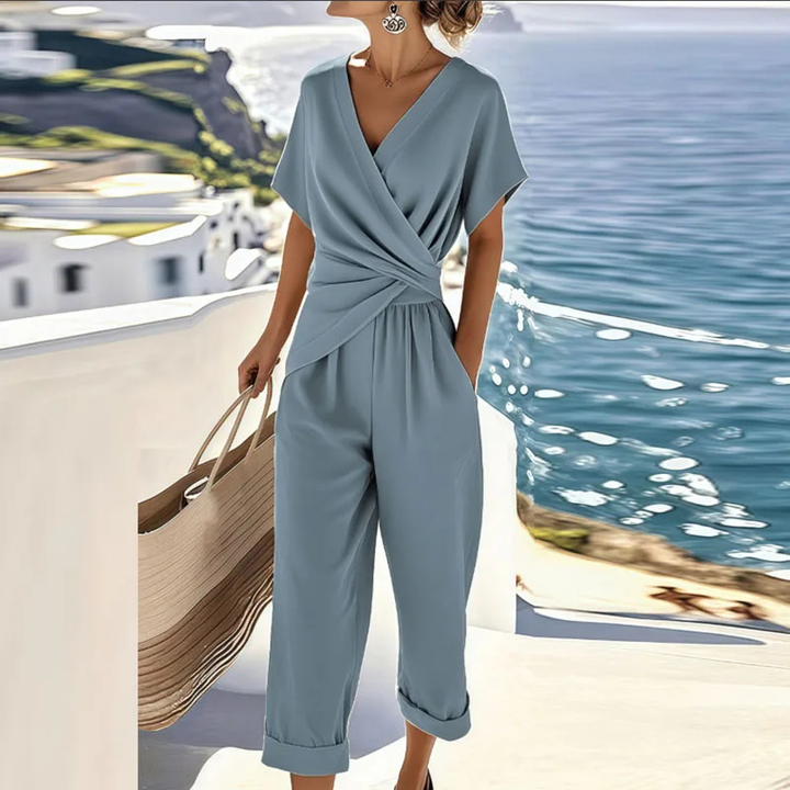 Wren | Women's Linen Wrap Top & Cropped Trouser Two-Piece Set