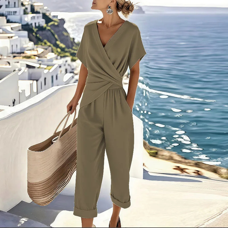 Wren | Women's Linen Wrap Top & Cropped Trouser Two-Piece Set