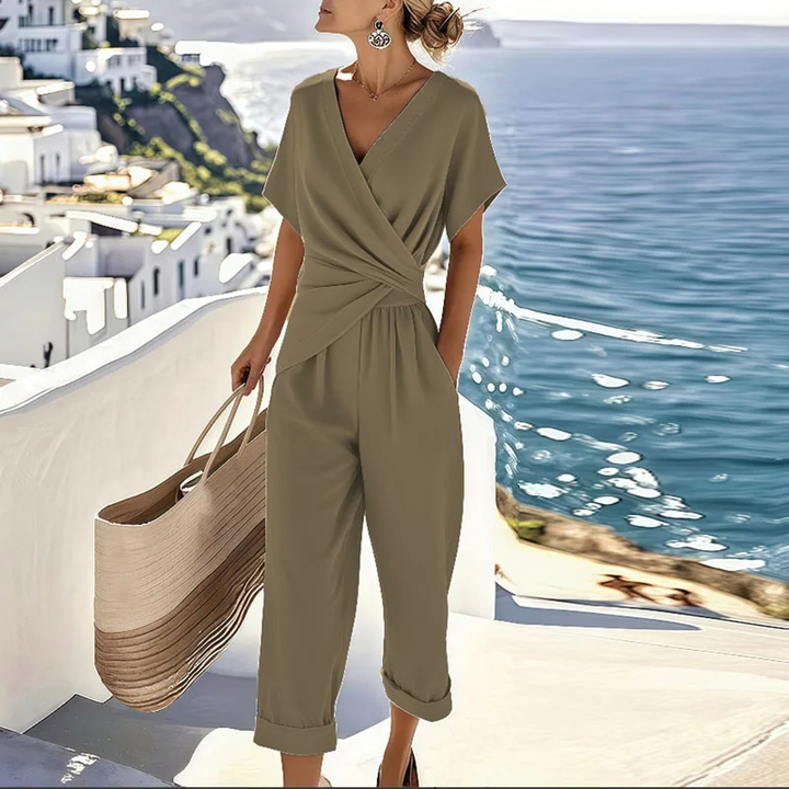 Wren | Women's Linen Wrap Top & Cropped Trouser Two-Piece Set