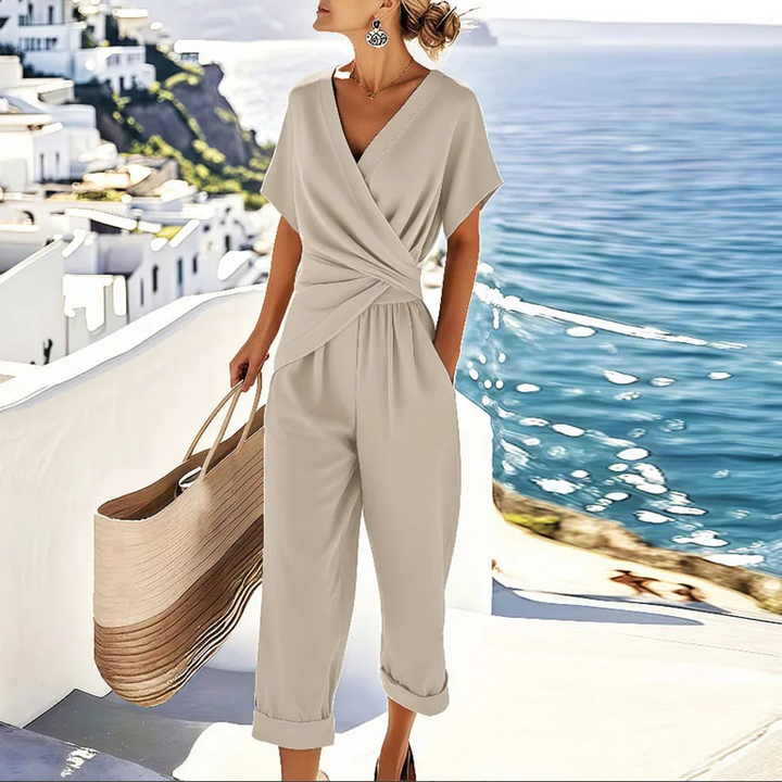 Wren | Women's Linen Wrap Top & Cropped Trouser Two-Piece Set