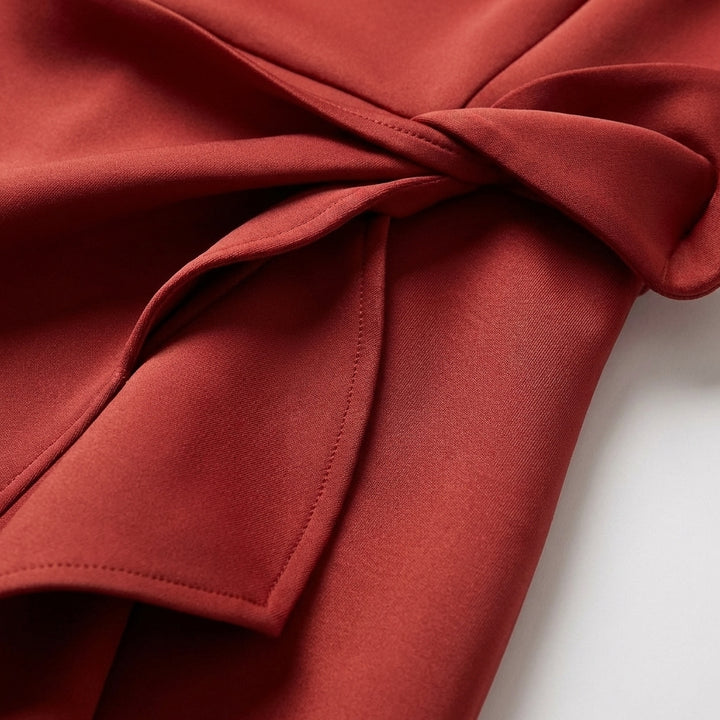 Wren | Women's Satin Sleeveless Ruffle Wrap Midi Dress Elegant
