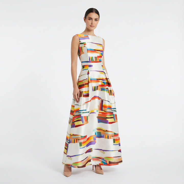 Yvette | Women Multicolour Dress With Geometric Print | Maxi