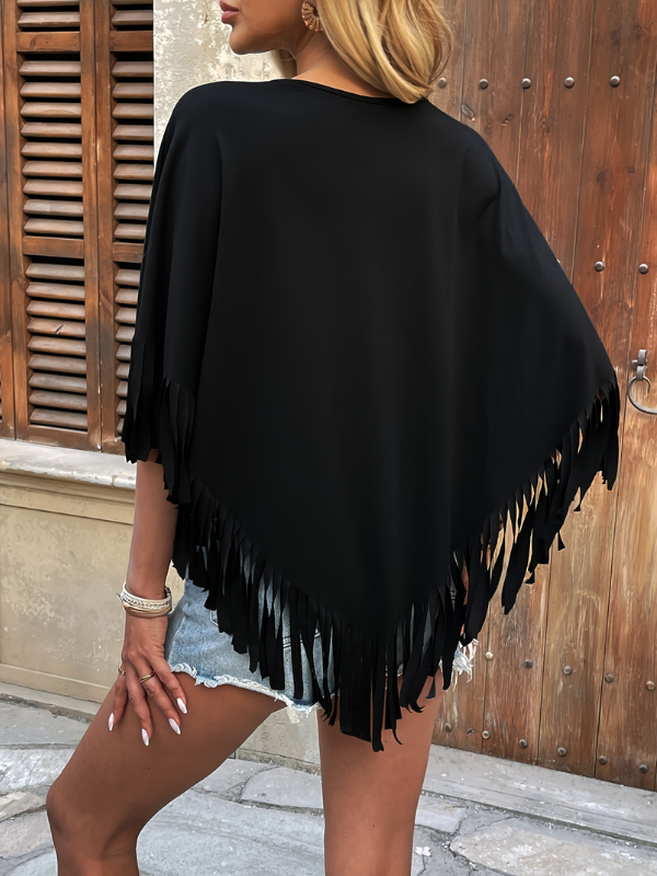 Zephyr | Women's Black Fringe Poncho Shirt