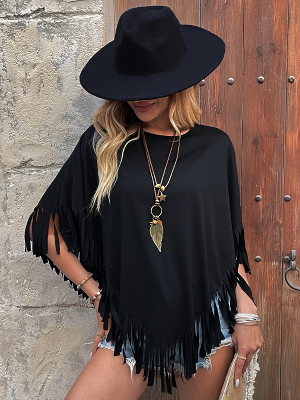 Zephyr | Women's Black Fringe Poncho Shirt